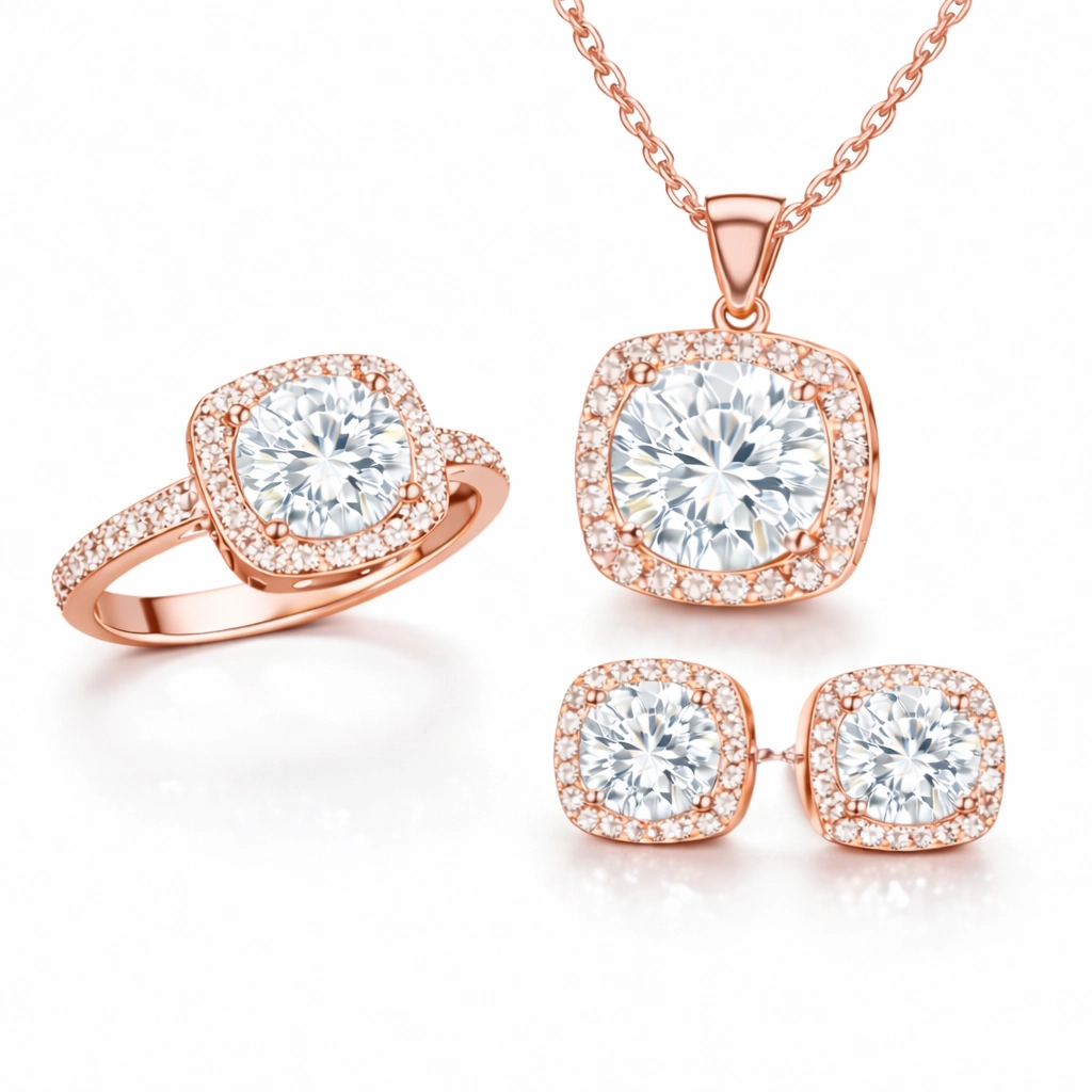 Gümüş Rose Kare Montür Kadın Set-Gümüş