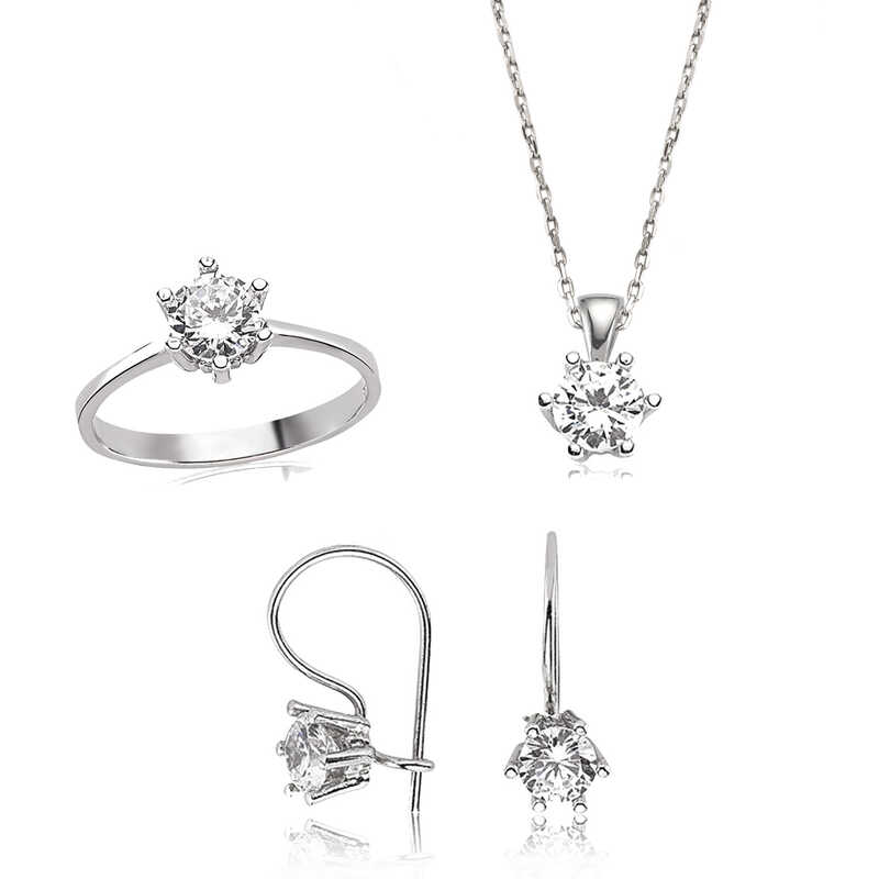 Gümüş Tek Taş Bayan Set – Tek Işıltı | 925 Ayar | 7,5 gr
