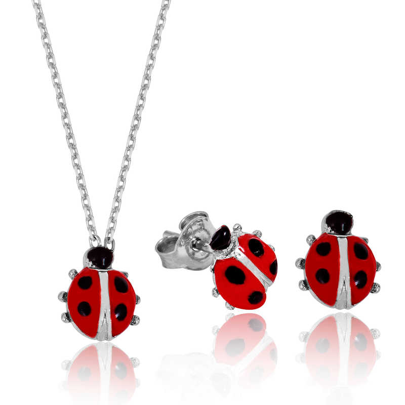 Gümüş Uğur Böceği Bayan Set – Uğur Getiren | 925 Ayar | 0,6 cm 0,8 cm 2,3 gr
