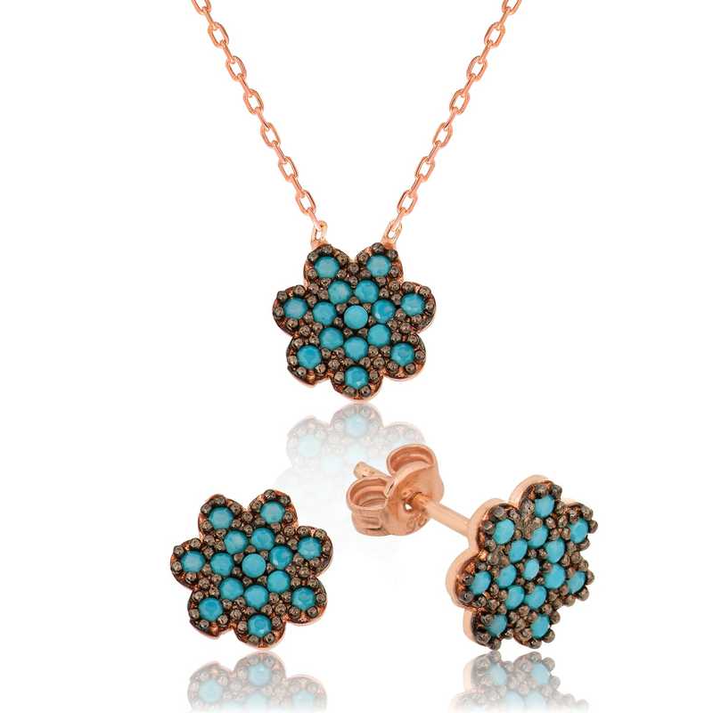 Gümüş Mavi Çiçek Bayan Set – Solmayan Bahar | 925 Ayar