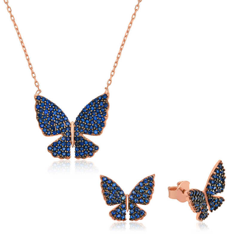 Gümüş Lacivert Kelebek Set – Değişimin Simgesi