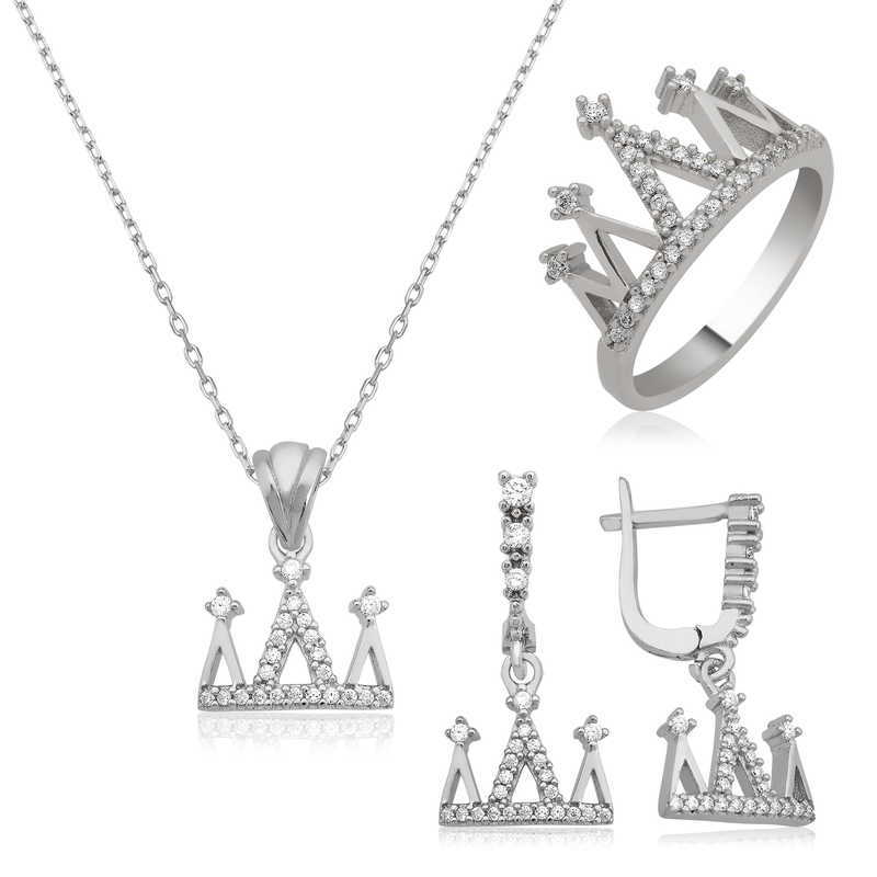 Gümüş Kraliçe Tacı Bayan Set – Asaletin Simgesi | 925 Ayar