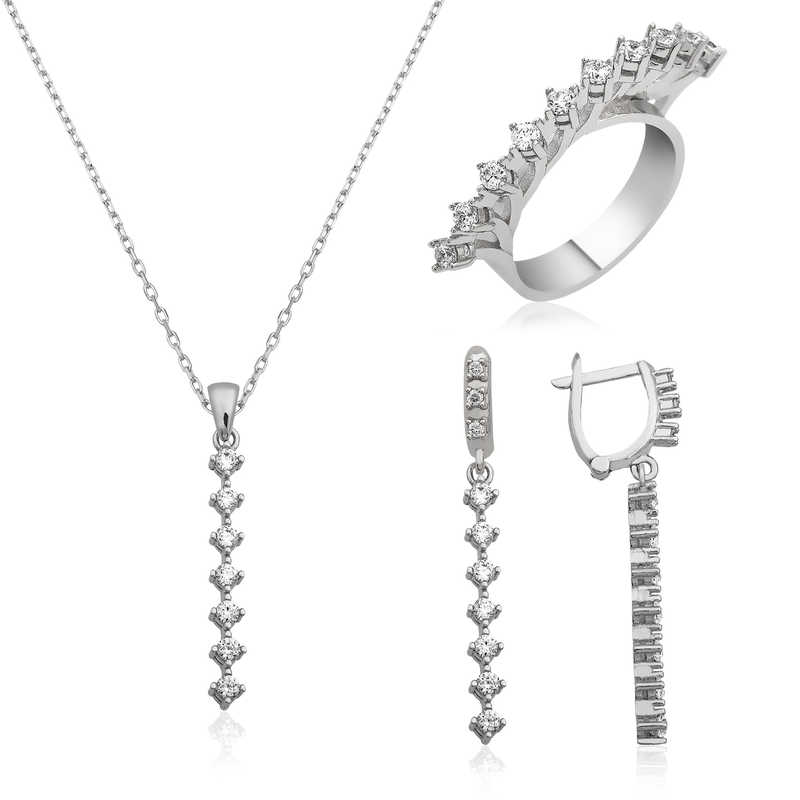 Gümüş Sıra Taşlı Bayan Set – Uyumlu Takım