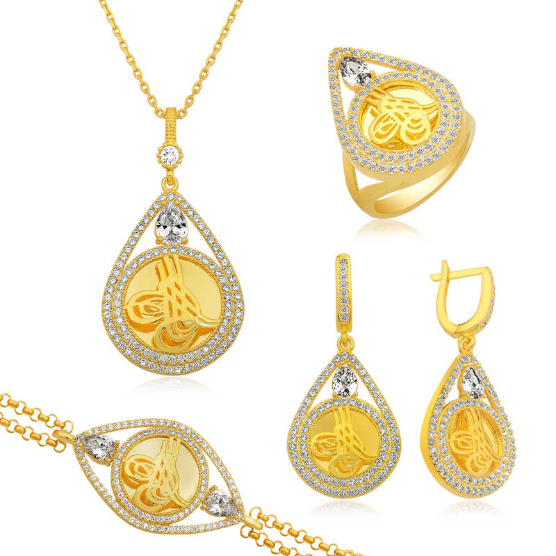 Gümüş Damla Çerçeveli Tuğra Set – Osmanlı Mirası | 925 Ayar