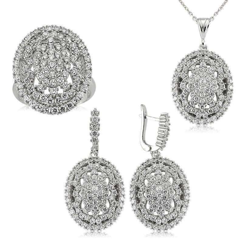 Gümüş Beyaz Taşlı Bayan Set – Uyumlu Takım | 925 Ayar | 22 gr
