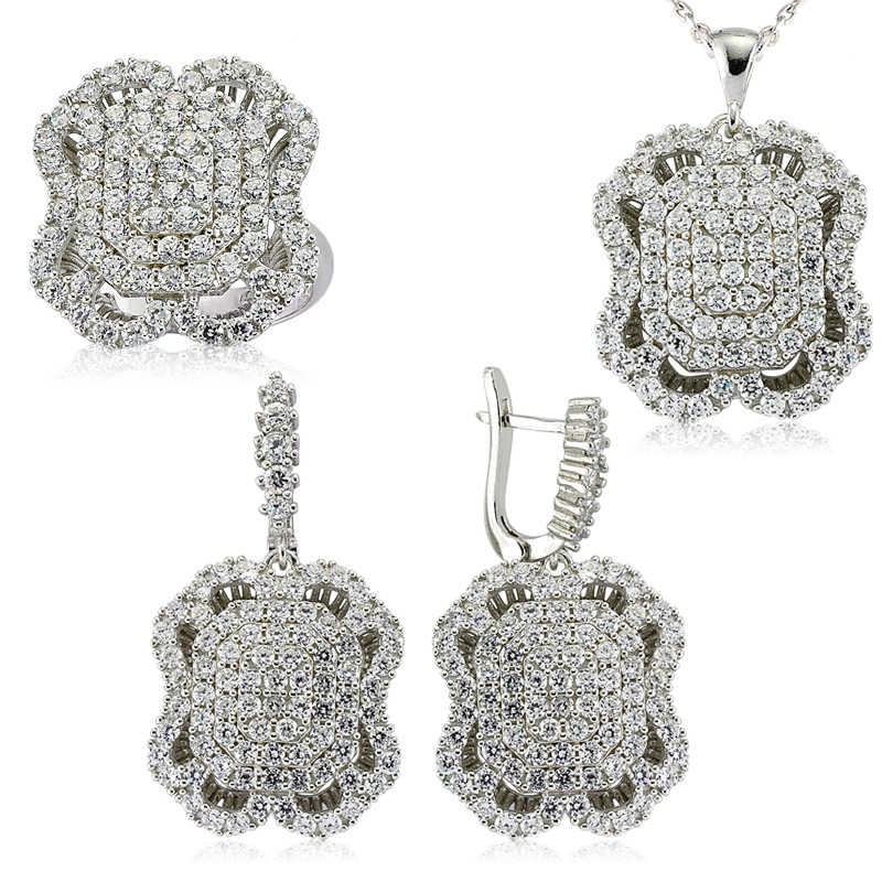 Gümüş Beyaz Taşlı Bayan Set – Uyumlu Takım | 925 Ayar | 21,5 gr