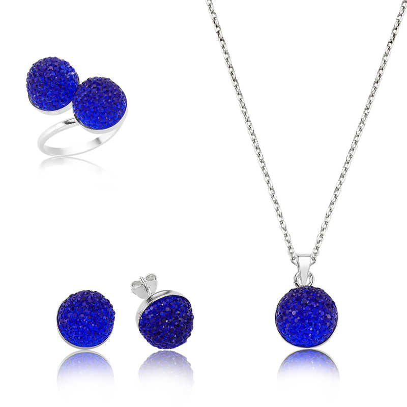 Gümüş Lacivert Kristal Taşlı Bayan Set – Uyumlu Takım | 925 Ayar
