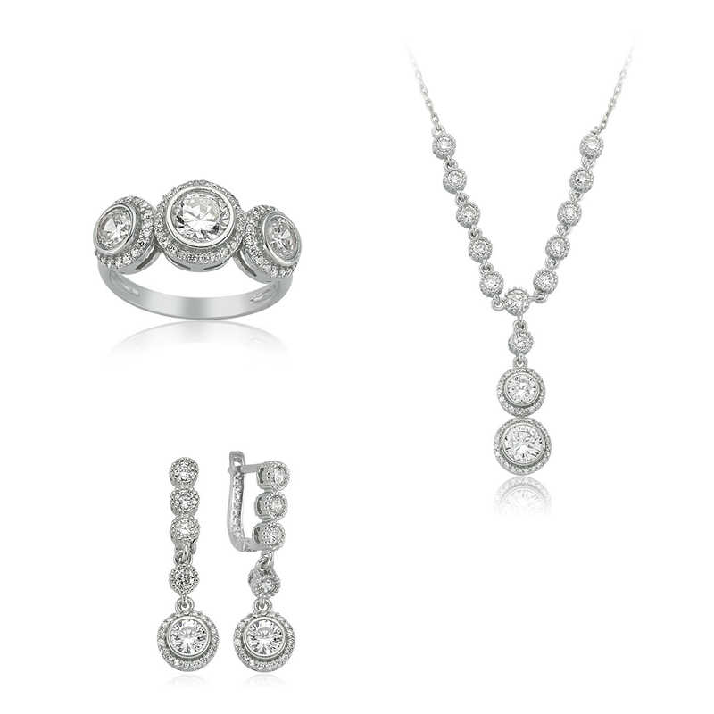 Gümüş Beyaz Taşlı Su Yolu Bayan Set – Kesintisiz Işıltı | 925 Ayar | 15,5 gr