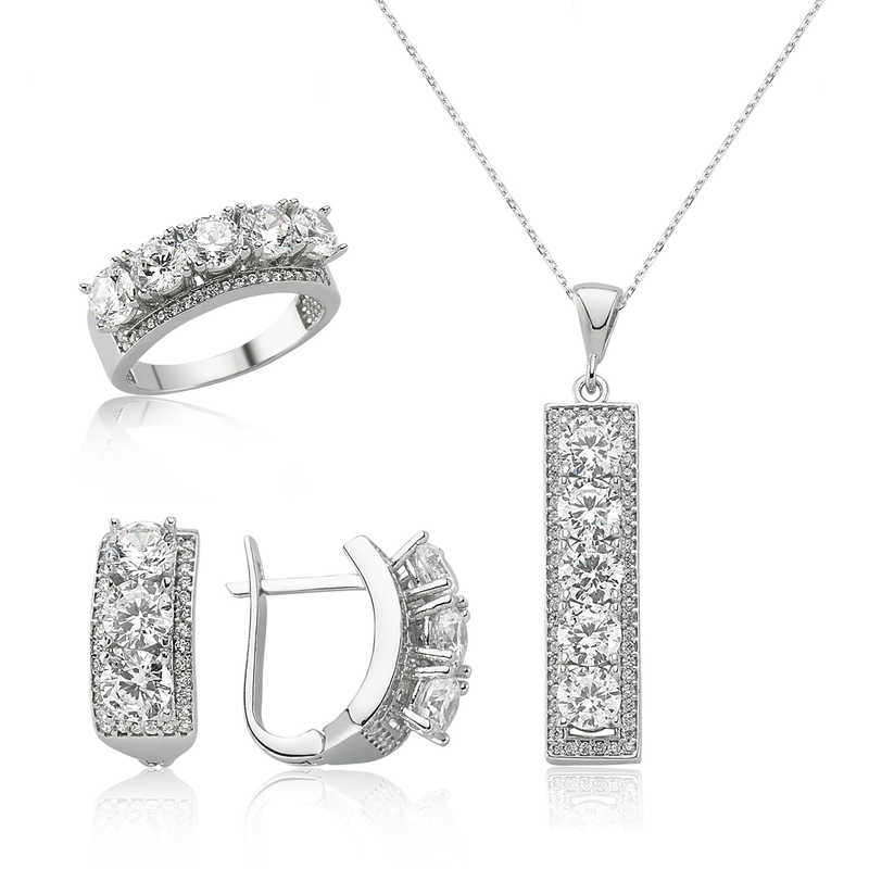 Gümüş 5 Taş Bayan Set – Uyumlu Takım | 925 Ayar