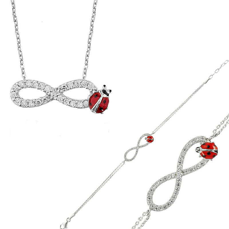 Gümüş Uğur Böcekli Sonsuzluk Bayan Set – Bitmeyen Sevgi | 925 Ayar