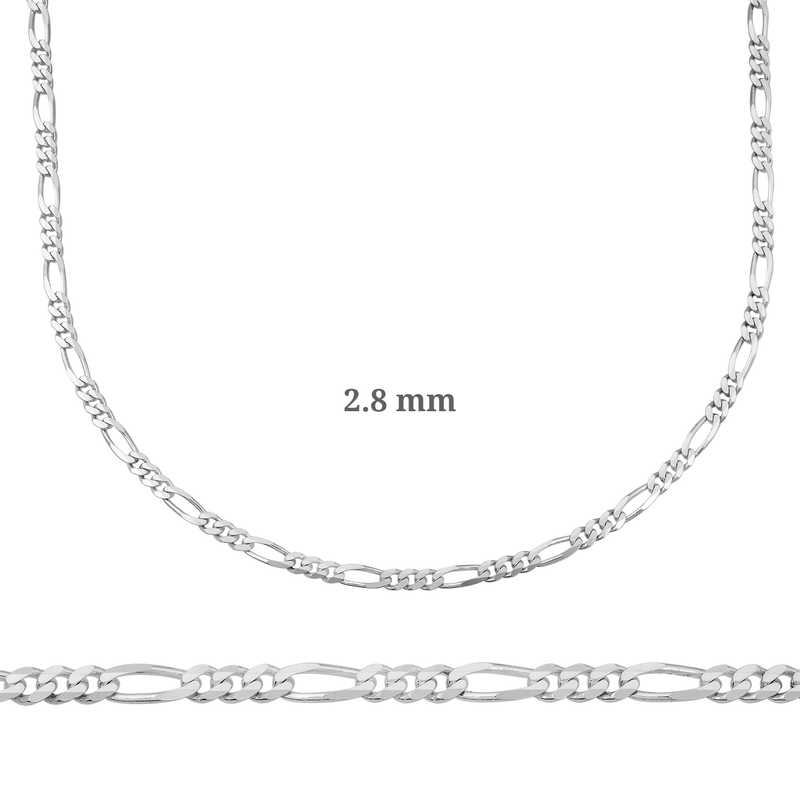 2.8 mm Gümüş Figaro Zincir - 0.80 mikron – Zamansız Temel | 925 Ayar