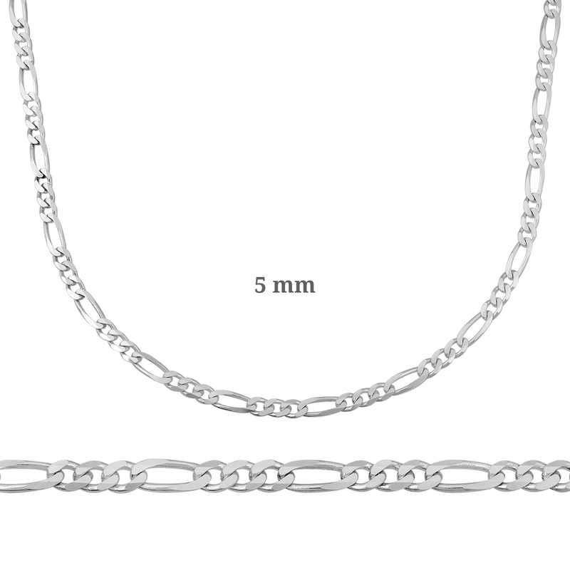 5 mm Gümüş Figaro Zincir - 140 mikron – Zamansız Temel | 925 Ayar