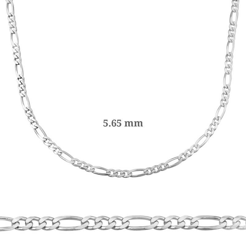 5.65 mm Gümüş Figaro Zincir - 160 mikron – Zamansız Temel | 925 Ayar