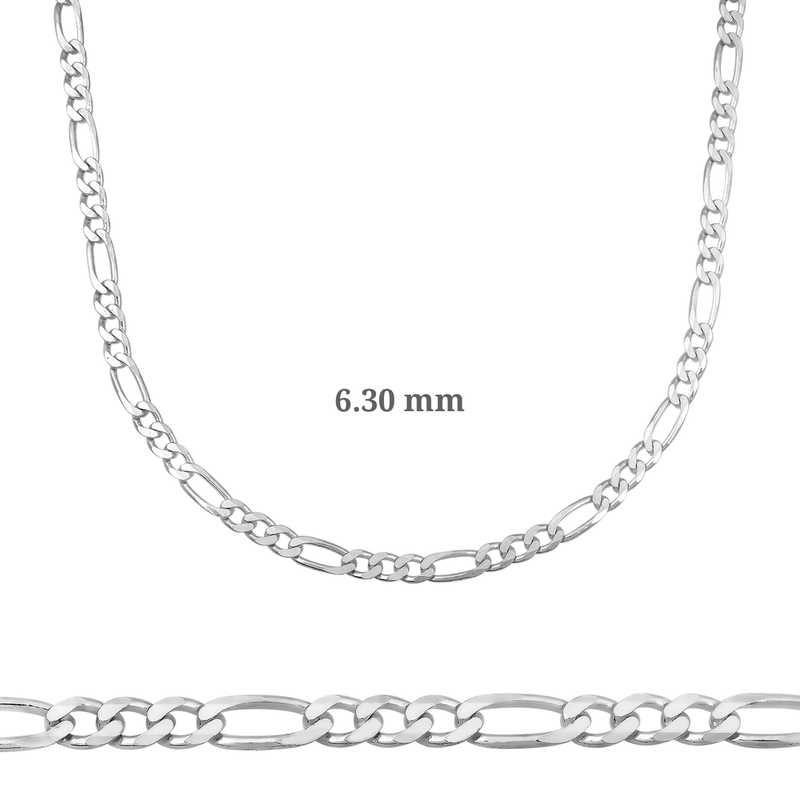 6.30 mm Gümüş Figaro Zincir - 180 mikron – Zamansız Temel | 925 Ayar