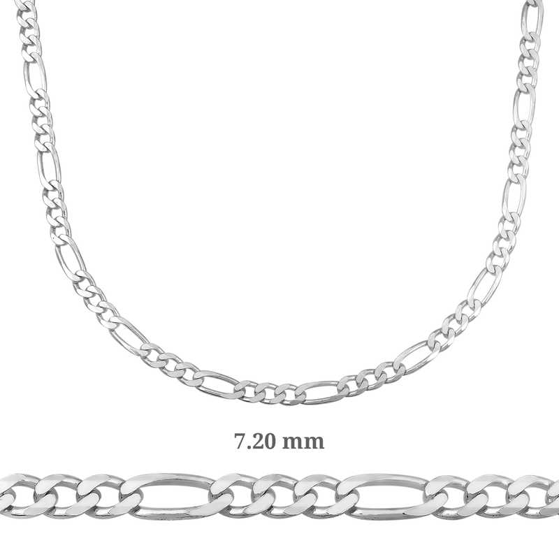 7.20 mm Gümüş Figaro Zincir - 200 mikron – Zamansız Temel | 925 Ayar